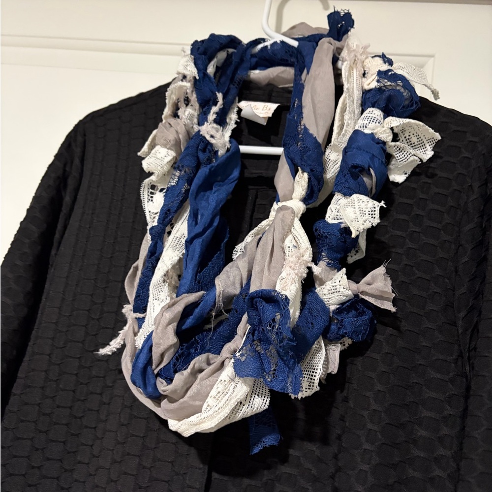 Blue and White Lace Scarf